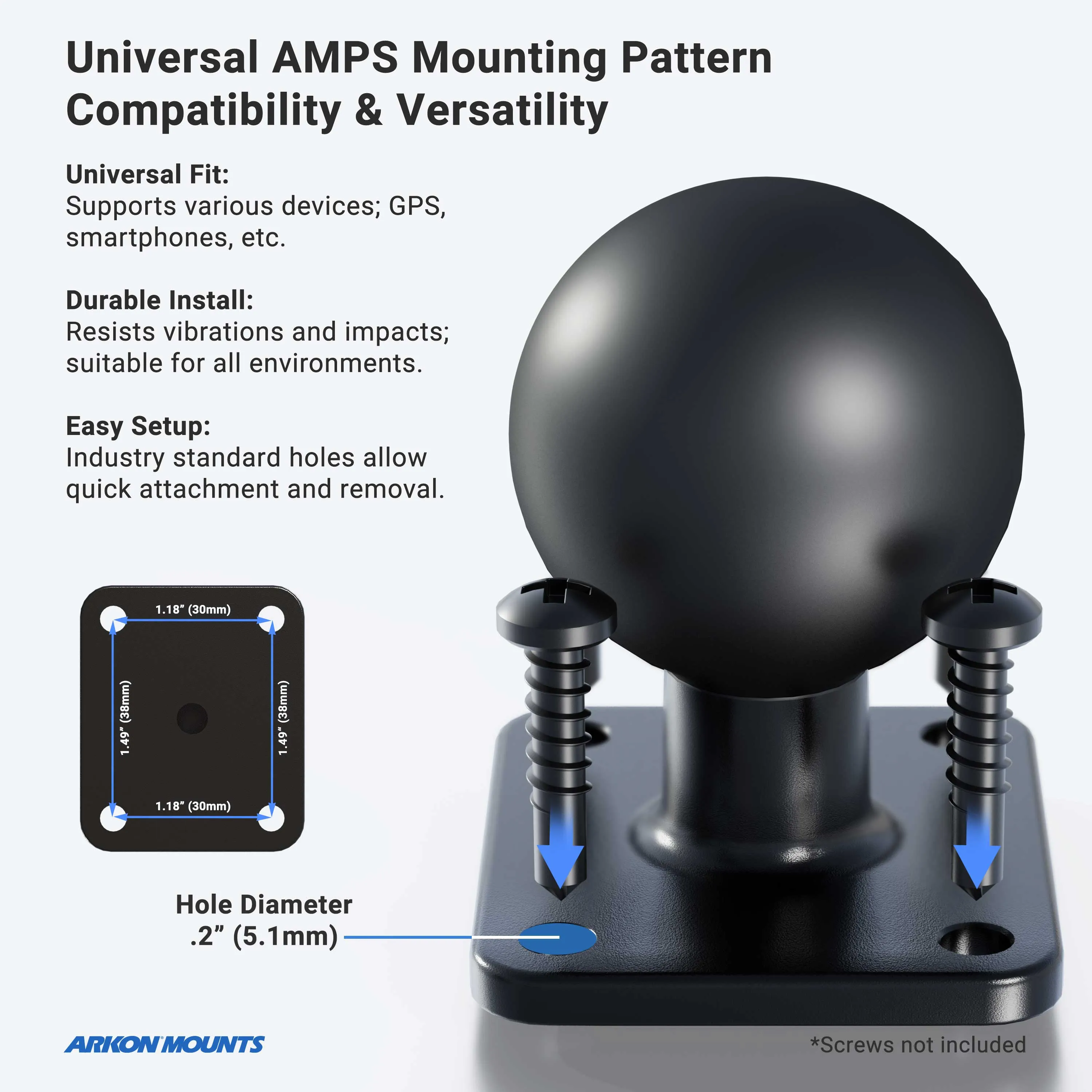 Heavy-Duty Metal AMPS Mount - 38mm Ball Compatible