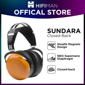 HIFIMAN SUNDARA Closed-Back Over-Ear Planar Magnetic Wired Hi-Fi Headphones with Stealth Magnet Design, Wood Ear Cups