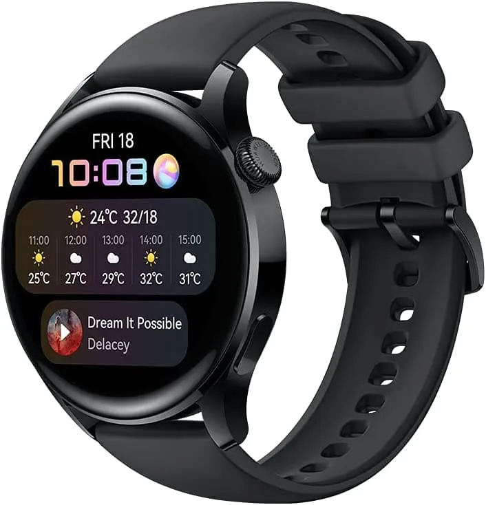 HUAWEI WATCH 3 | Connected GPS Smartwatch with Sp02 and All-Day Health Monitoring | 14 Days Battery Life - Black Fluoroelastomer Strap