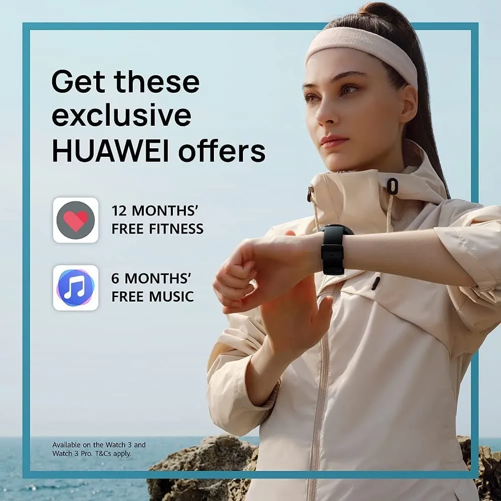 HUAWEI WATCH 3 | Connected GPS Smartwatch with Sp02 and All-Day Health Monitoring | 14 Days Battery Life - Black Fluoroelastomer Strap