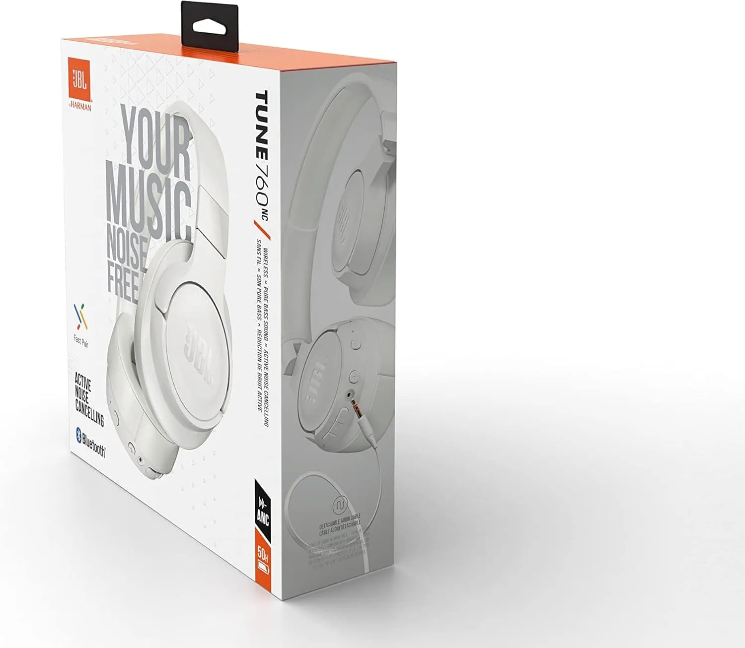 JBL Tune 760NC Over-Ear Headphones - Wired/Wireless, Active Noise Cancelling, Built-In Mic, Hands-Free Controls - White