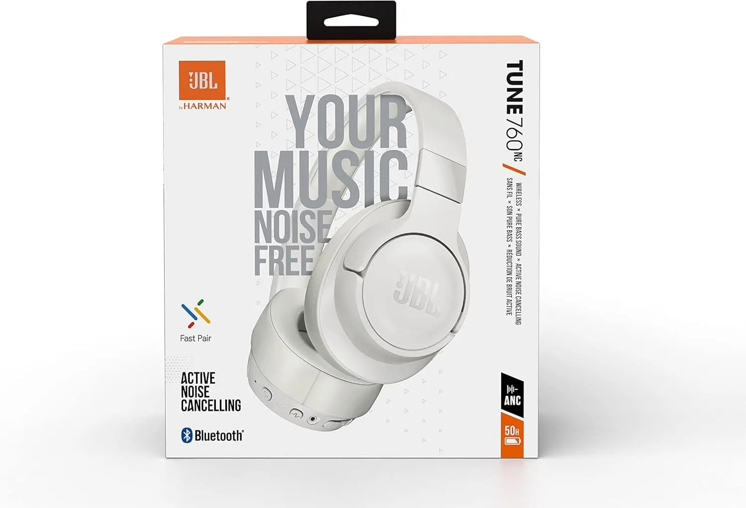 JBL Tune 760NC Over-Ear Headphones - Wired/Wireless, Active Noise Cancelling, Built-In Mic, Hands-Free Controls - White