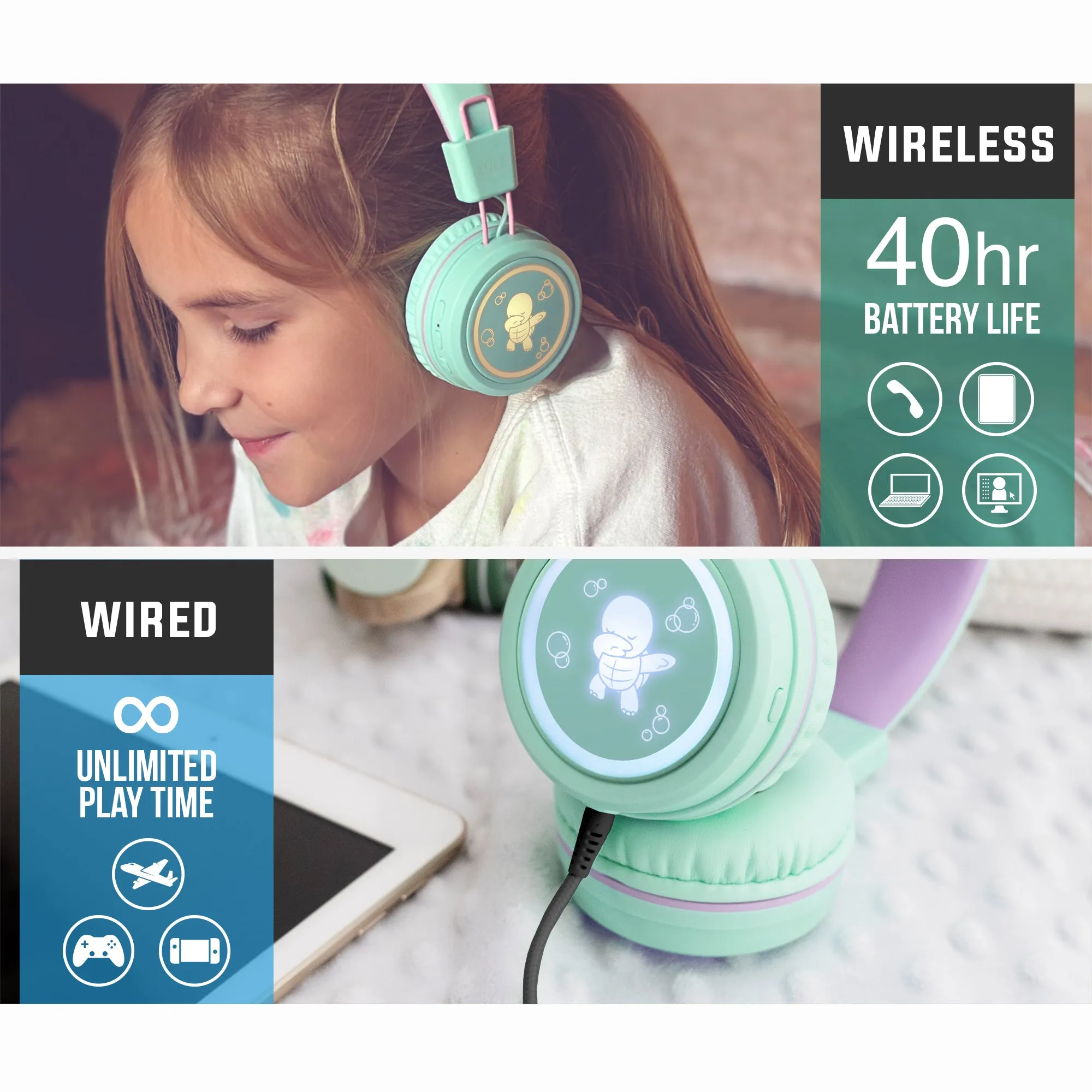 KidJamz KJ55BT Bluetooth Wireless Headphones for Kids with LED Lights [Bluetooth]