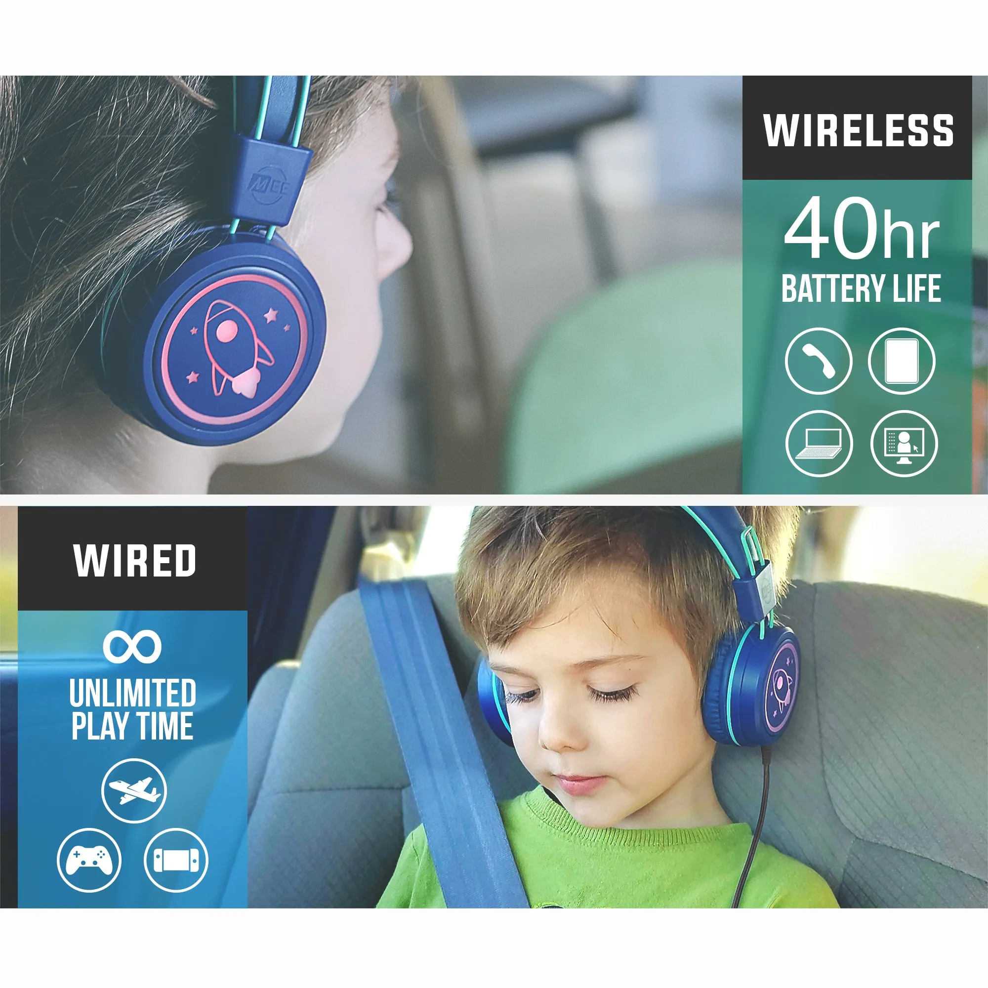 KidJamz KJ55BT Bluetooth Wireless Headphones for Kids with LED Lights [Bluetooth]