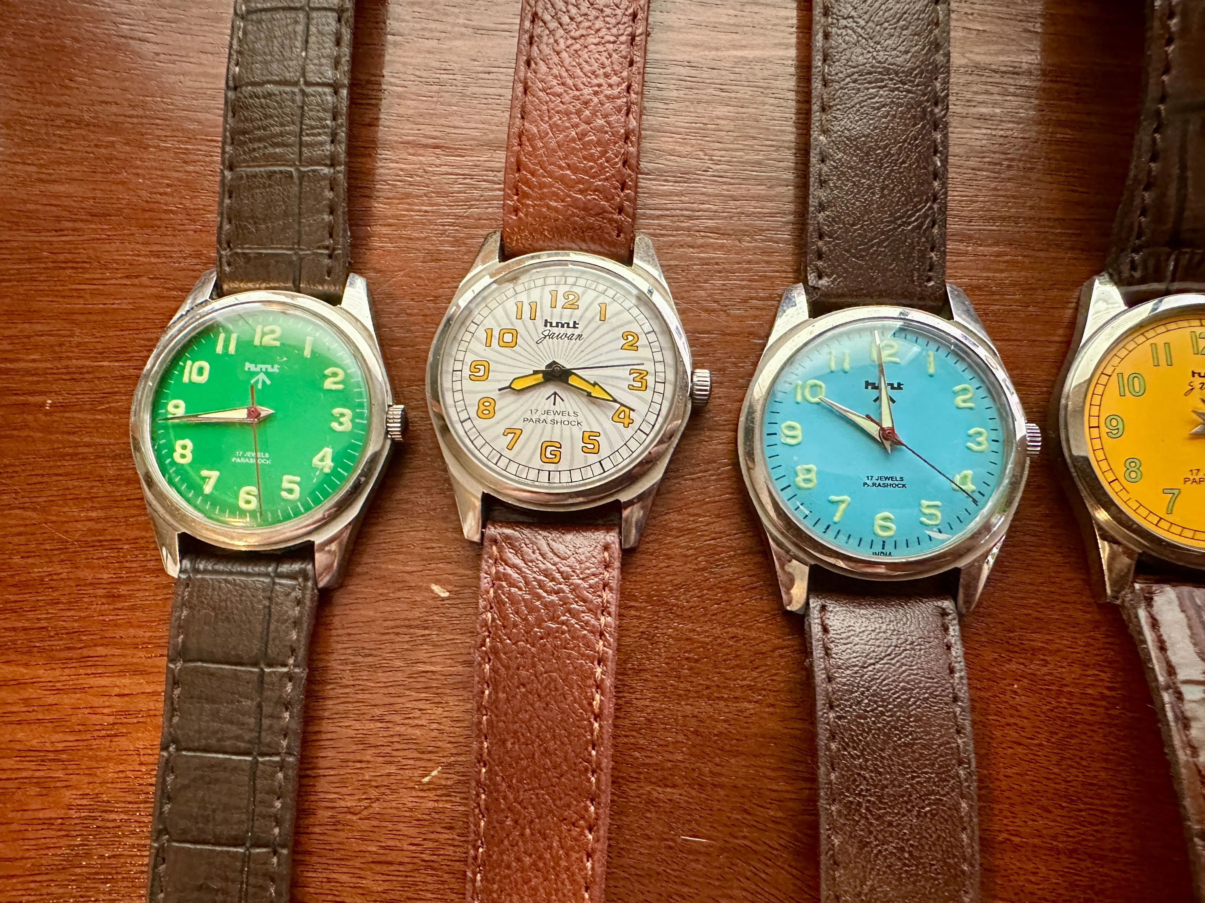 Lot of 5 Mechanical Wind HMT Military / Pilot Wristwatches Watch Leather Bands