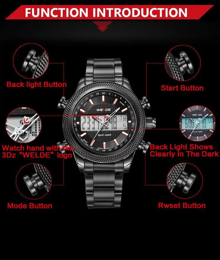 Luxury Casual Sports Watch WEIDE Brand Digital Quartz Waterproof Clock Men Watches Fashion Men's Wristwatch