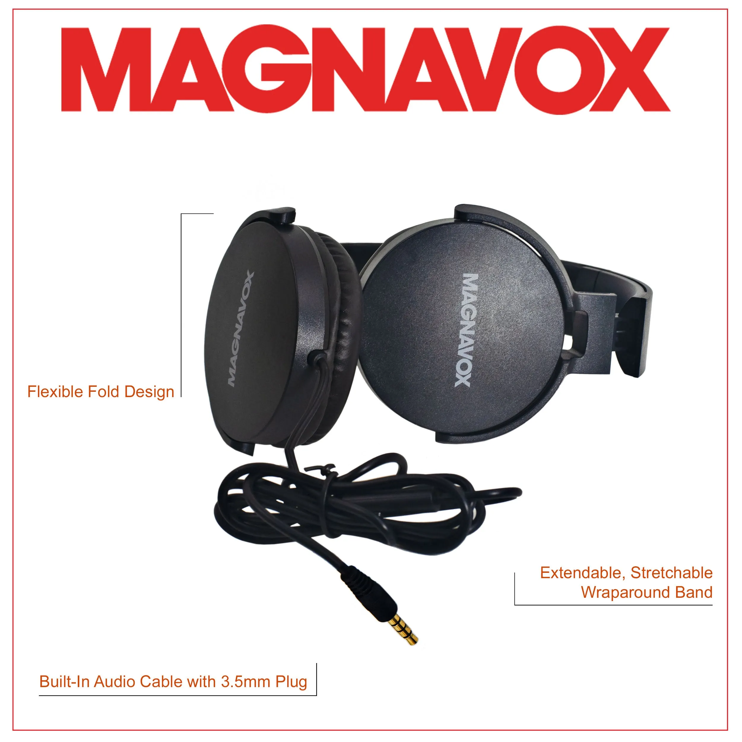 Magnavox MHP5026M-BK Stereo Headphones with Microphone in Black