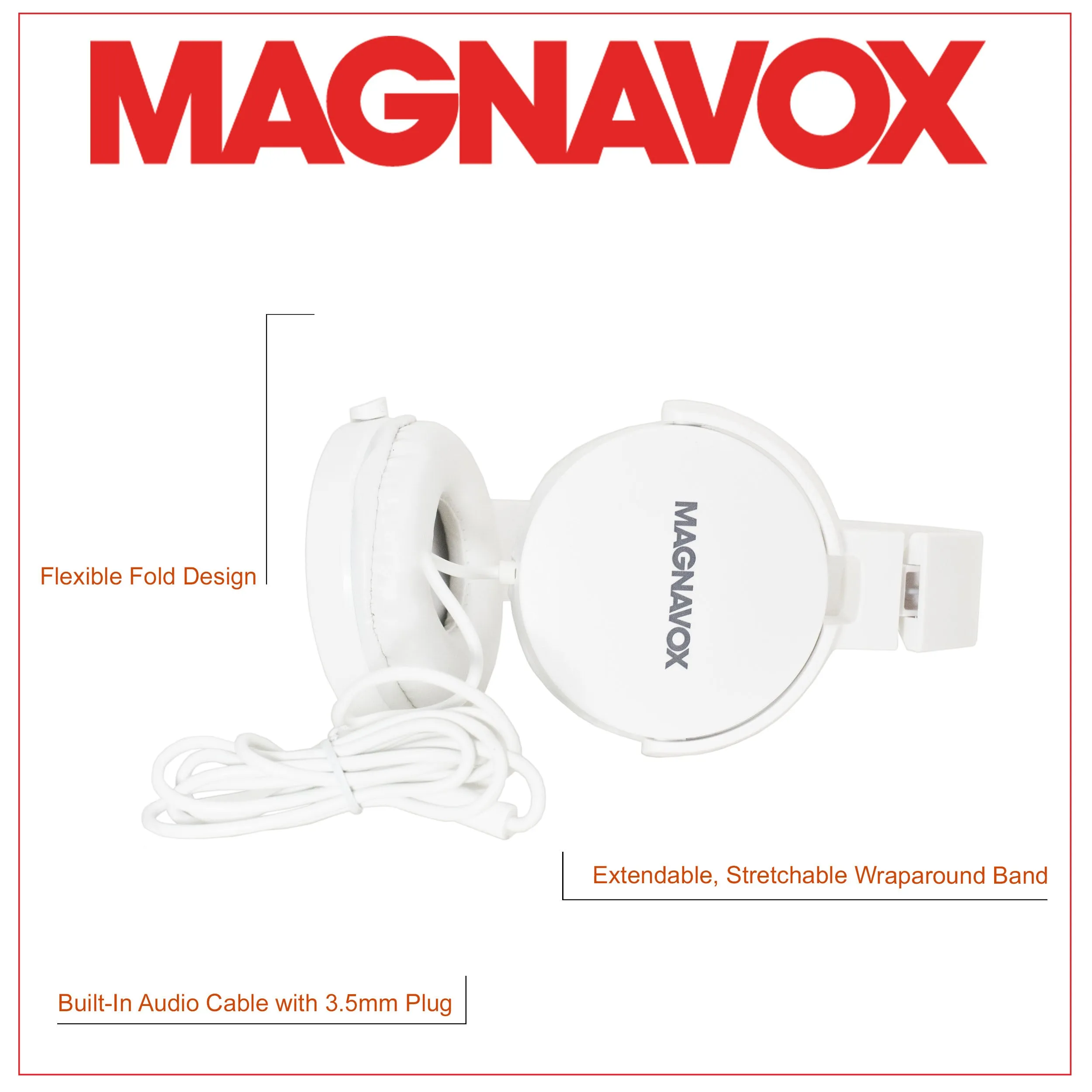 Magnavox MHP5026M-WH Stereo Headphones with Microphone in White