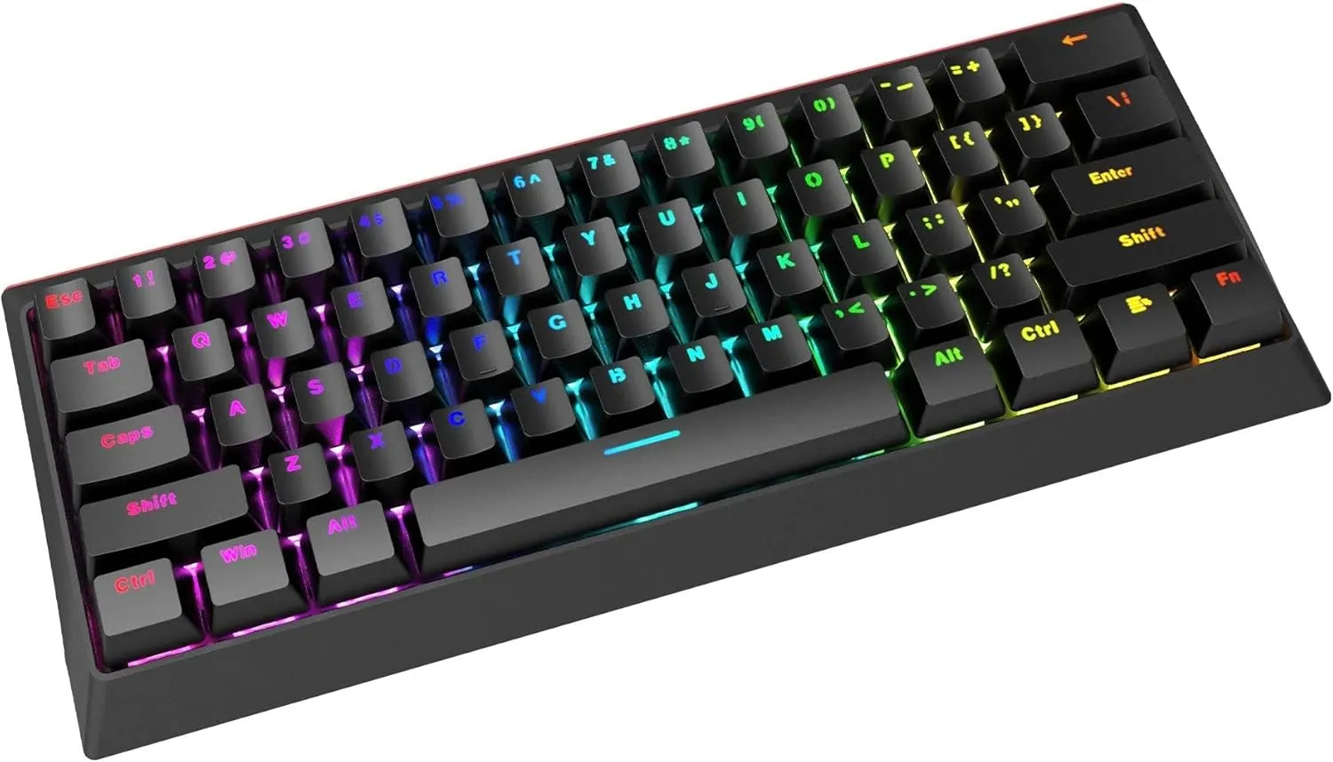 MARVO KG962 Mechanical Gaming Keyboard – 60% Compact Design, Rainbow Backlit, Full Anti-Ghosting, N-Key Rollover, Red Switches, UK Layout