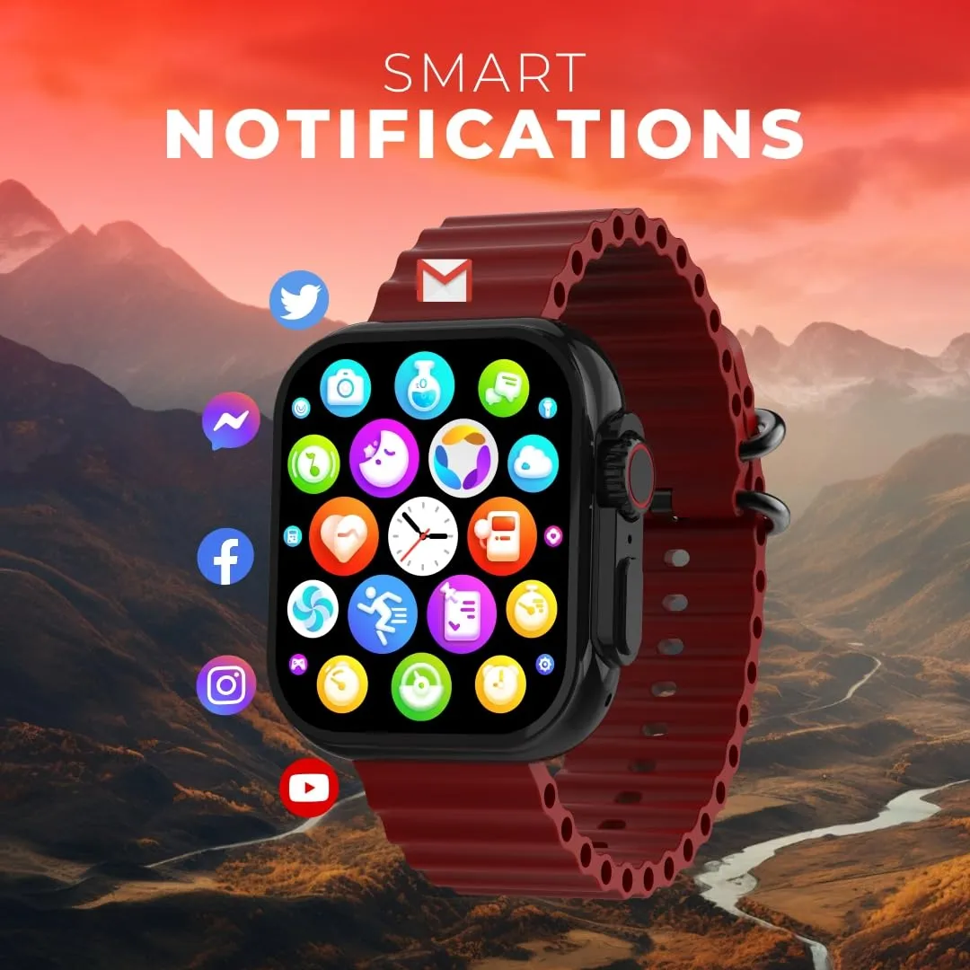 Maxima Hype  1.96" Ultra Neon HD Display Smart Watch for Men & Women, Bluetooth Calling Smart Watch, 600 Nits, 7 Days Battery, 100  Sports Mode, IP67, Heart Rate, SpO2 (Black Red)