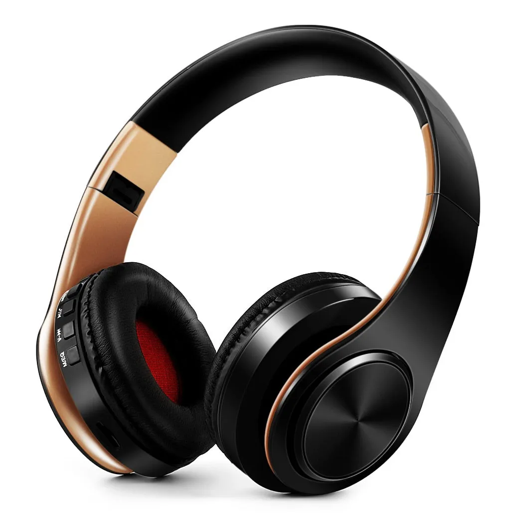 Men Gift Gold Wireless Headphones Bluetooth Earphone Stereo Headset with Build-in MIC with 3.5mm Jack for Xiaomi Samsung IPHONE