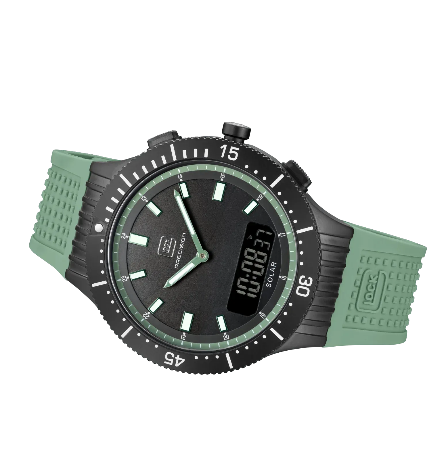 Men's Combo Solar/Digital/Analog Watch in Black/Mint Green with Silicone Band