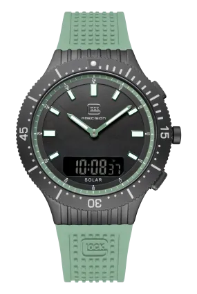 Men's Combo Solar/Digital/Analog Watch in Black/Mint Green with Silicone Band