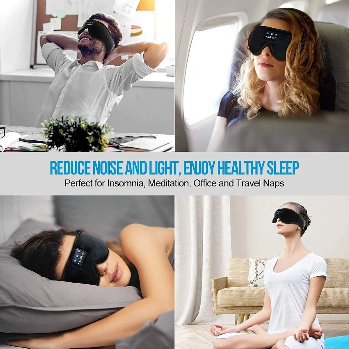 MUSICOZY Sleep Headphones Bluetooth 5.2 Headband Sleeping Headphones Sleep Mask, Wireless Mask Earbuds for Side Sleepers Men Women Air Travel Cool Tech Gadgets Unique Gifts Boys Girls