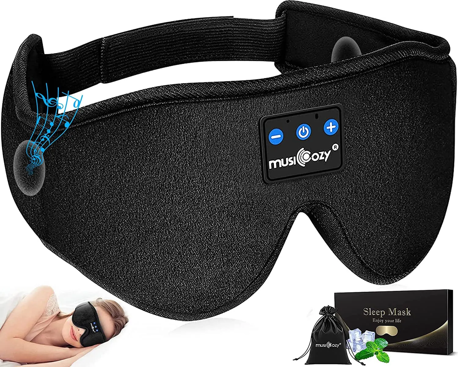 MUSICOZY Sleep Headphones Bluetooth 5.2 Headband Sleeping Headphones Sleep Mask, Wireless Mask Earbuds for Side Sleepers Men Women Air Travel Cool Tech Gadgets Unique Gifts Boys Girls