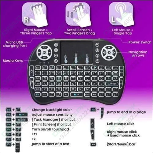 Portable Mini Wireless Keyboard Controller With Touchpad Mouse Combo And Backlight