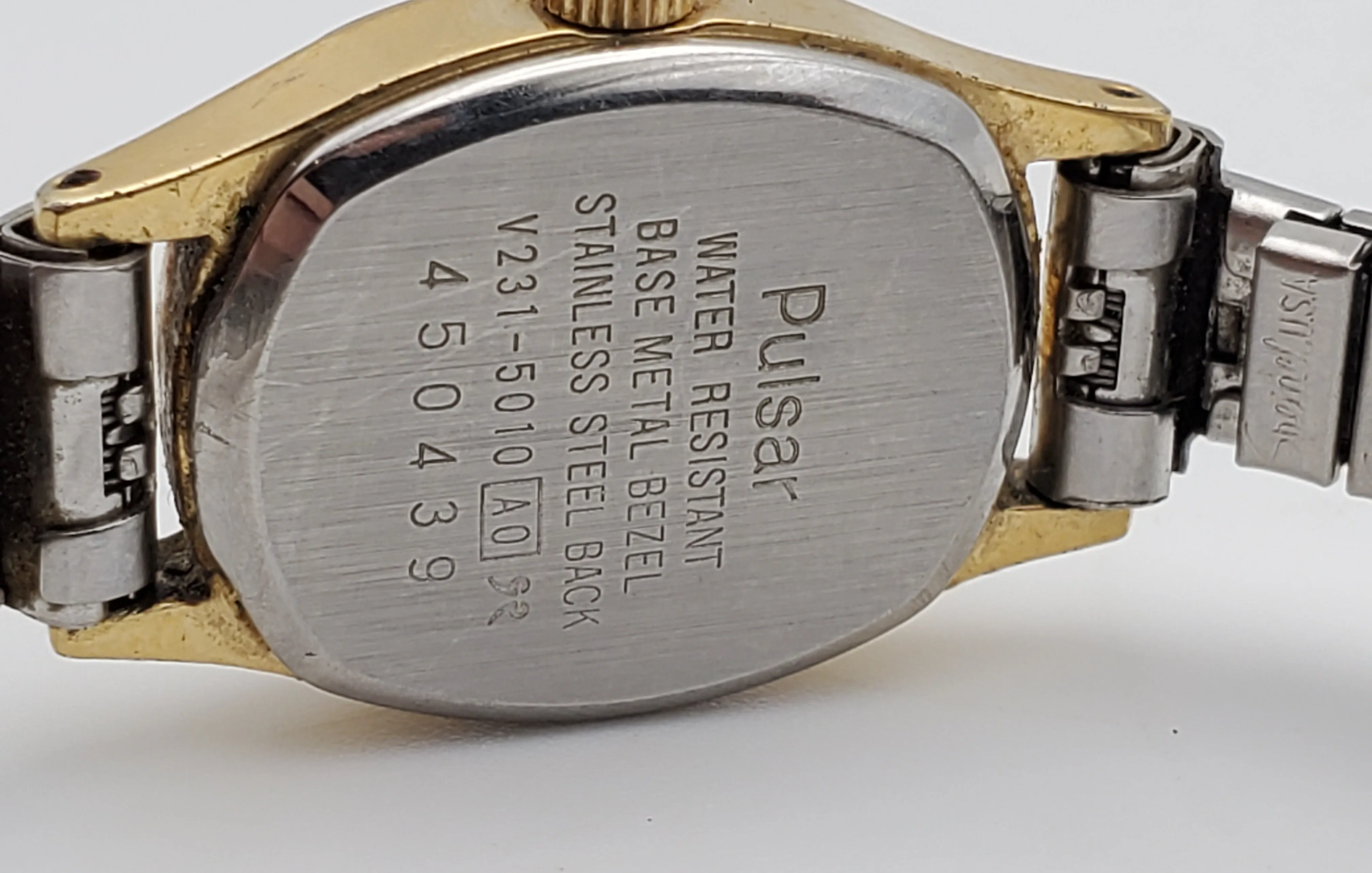 Pulsar - Vintage Stainless Steel Two-Tone Quartz Movement Stretch Bracelet - RUNS BACKWARDS