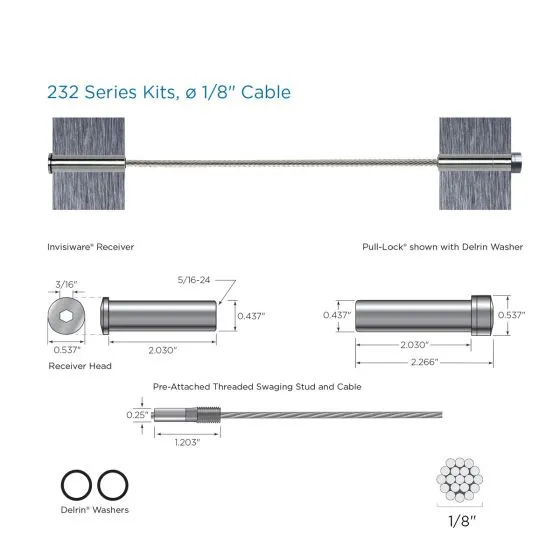 RailFX® Cable Rail Kits | 232 Series | Ø 1/8" Cable | Through-Post | Metal Post Applications