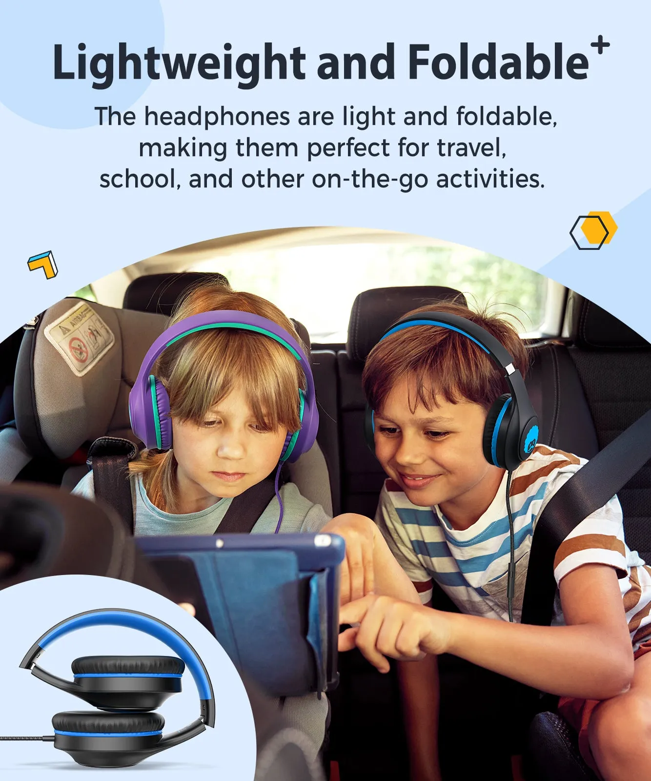 Rockpapa C24 Foldable Wired Headphones with Microphones for Kids Adults for Tablet Laptop