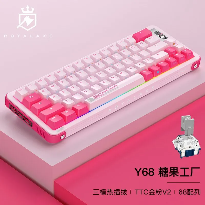 ROYAL AXE Y68 Keyboard Gaming Mechanical Keyboard hot swappable PCB RGB switch lighting type c 2.4G BT 3 Mode Wireless