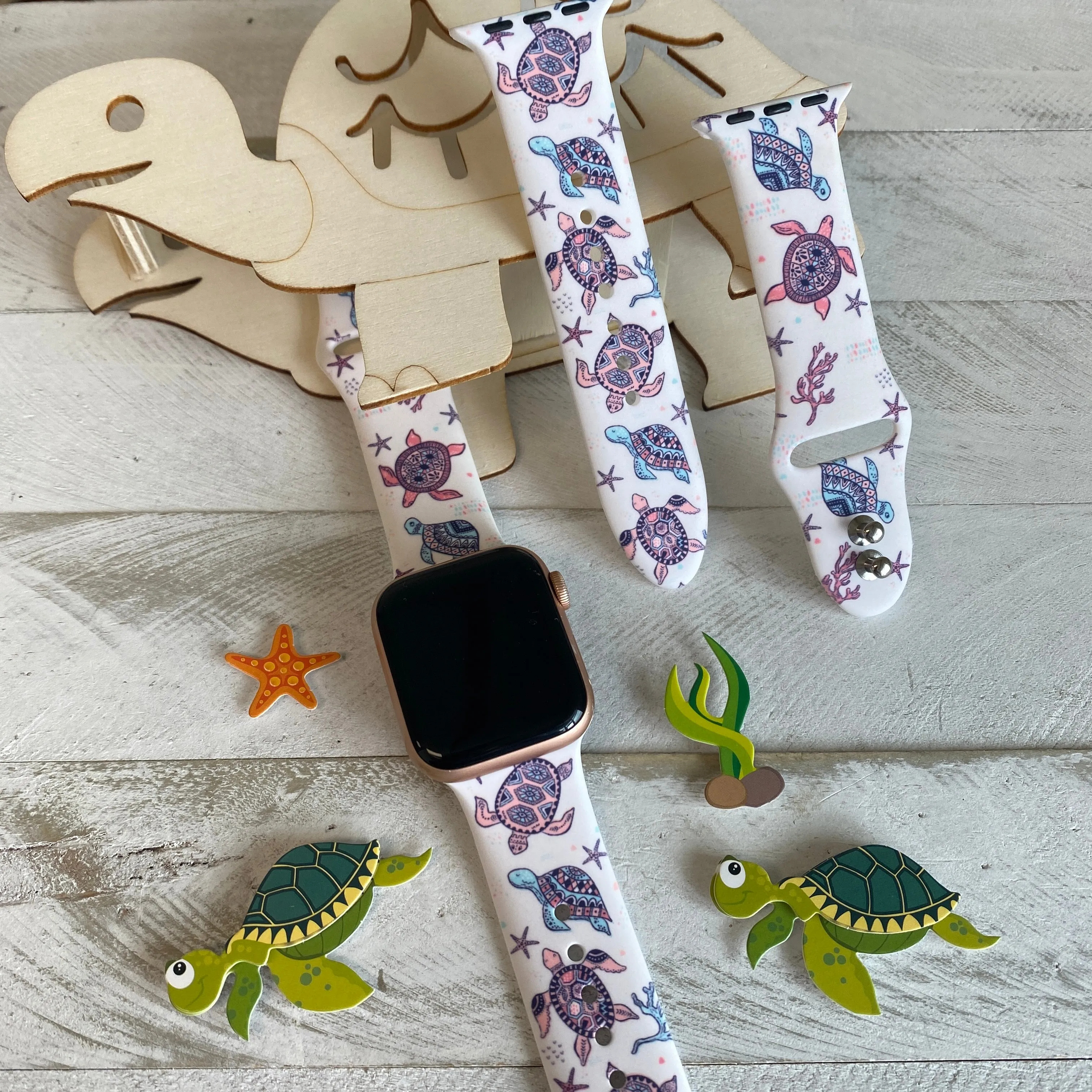 Sea Turtle Print Silicone Band For Apple Watch