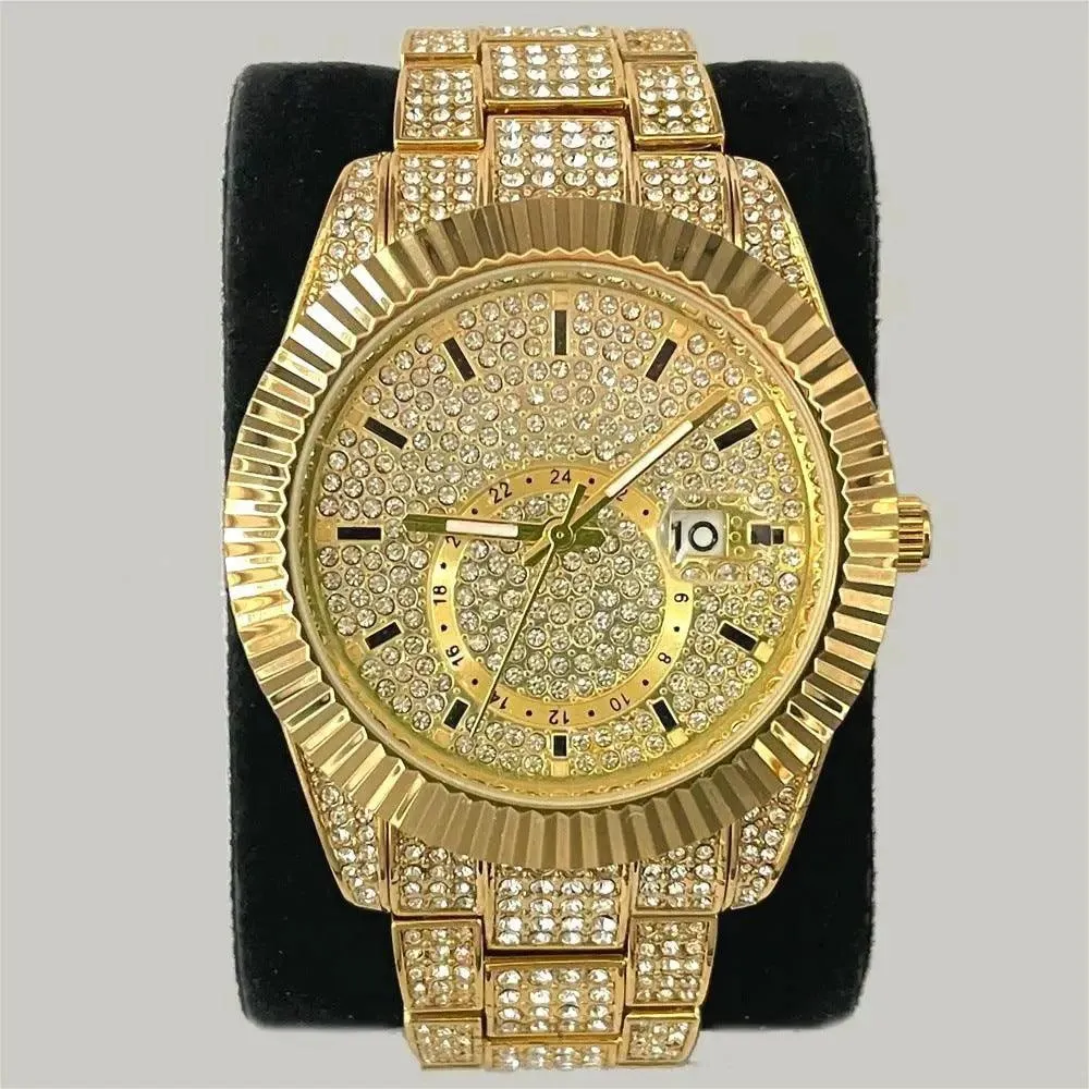 Silver Full Diamond Night Glow Waterproof Men's Watch