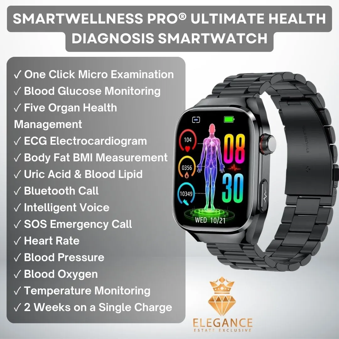 Smartwellness Pro® Ultimate Health Diagnosis Smart Watch - Blood Glucose Monitoring - One Click Micro Examination