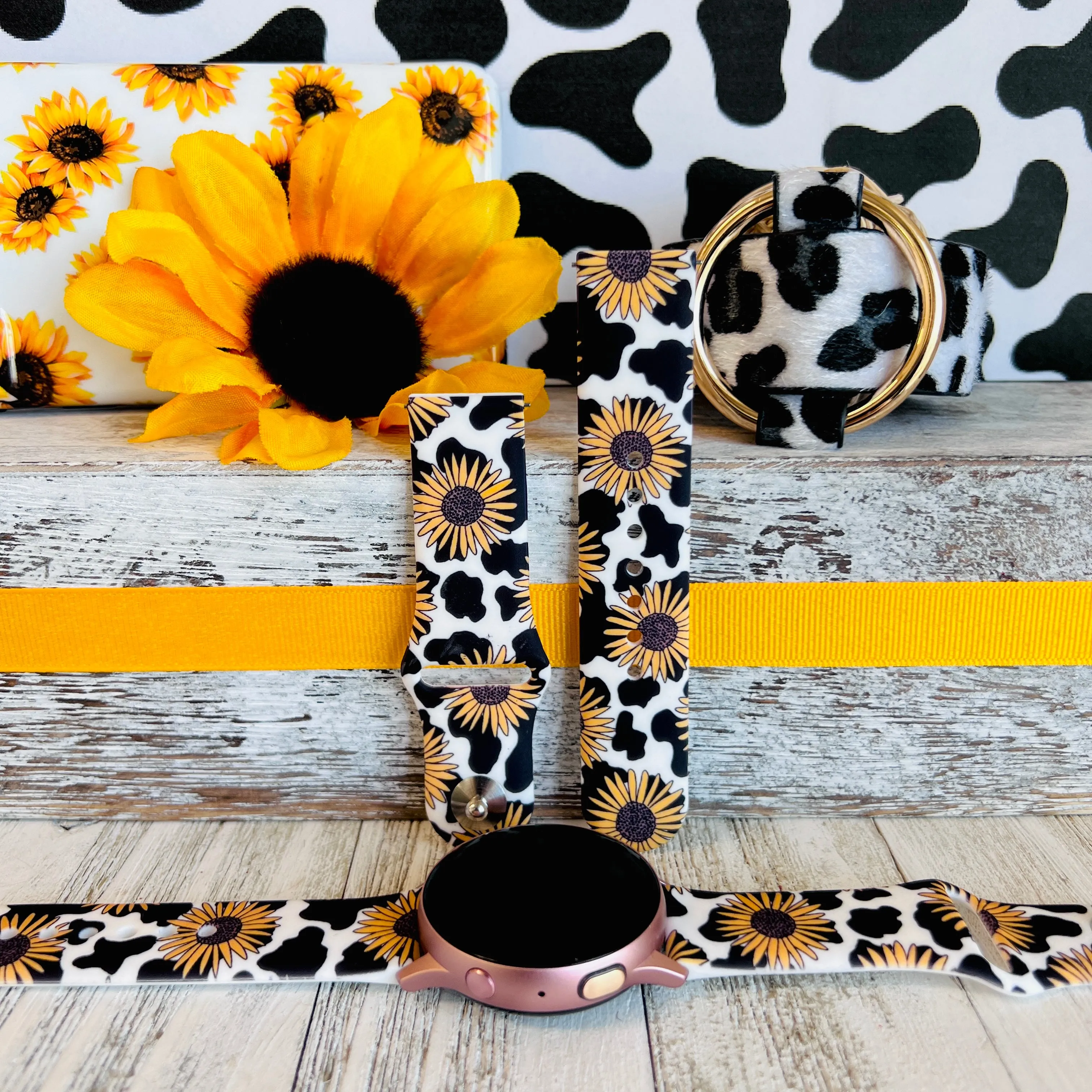 Sunflower Cow Print Silicone Band For Samsung Watch