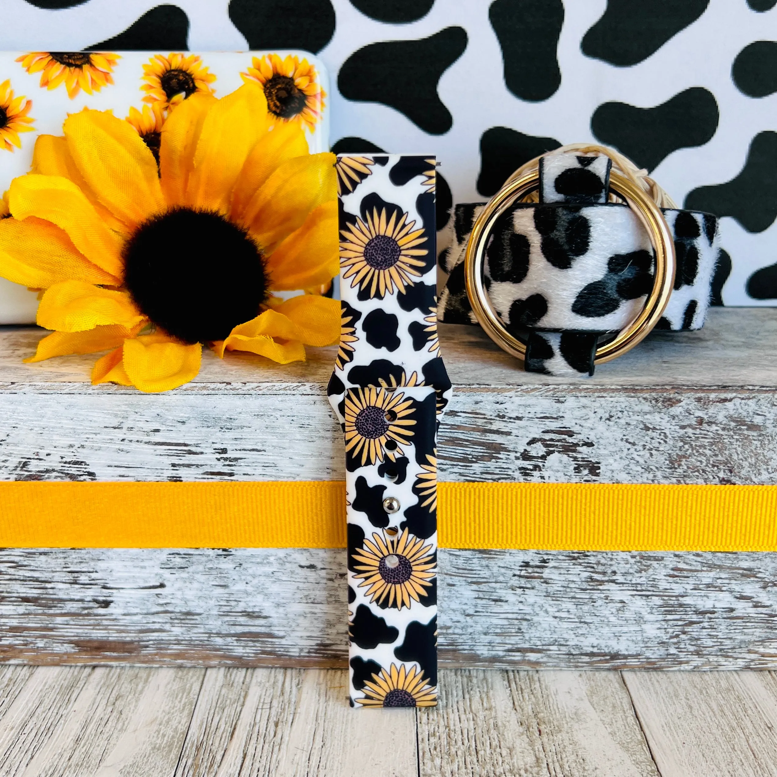 Sunflower Cow Print Silicone Band For Samsung Watch