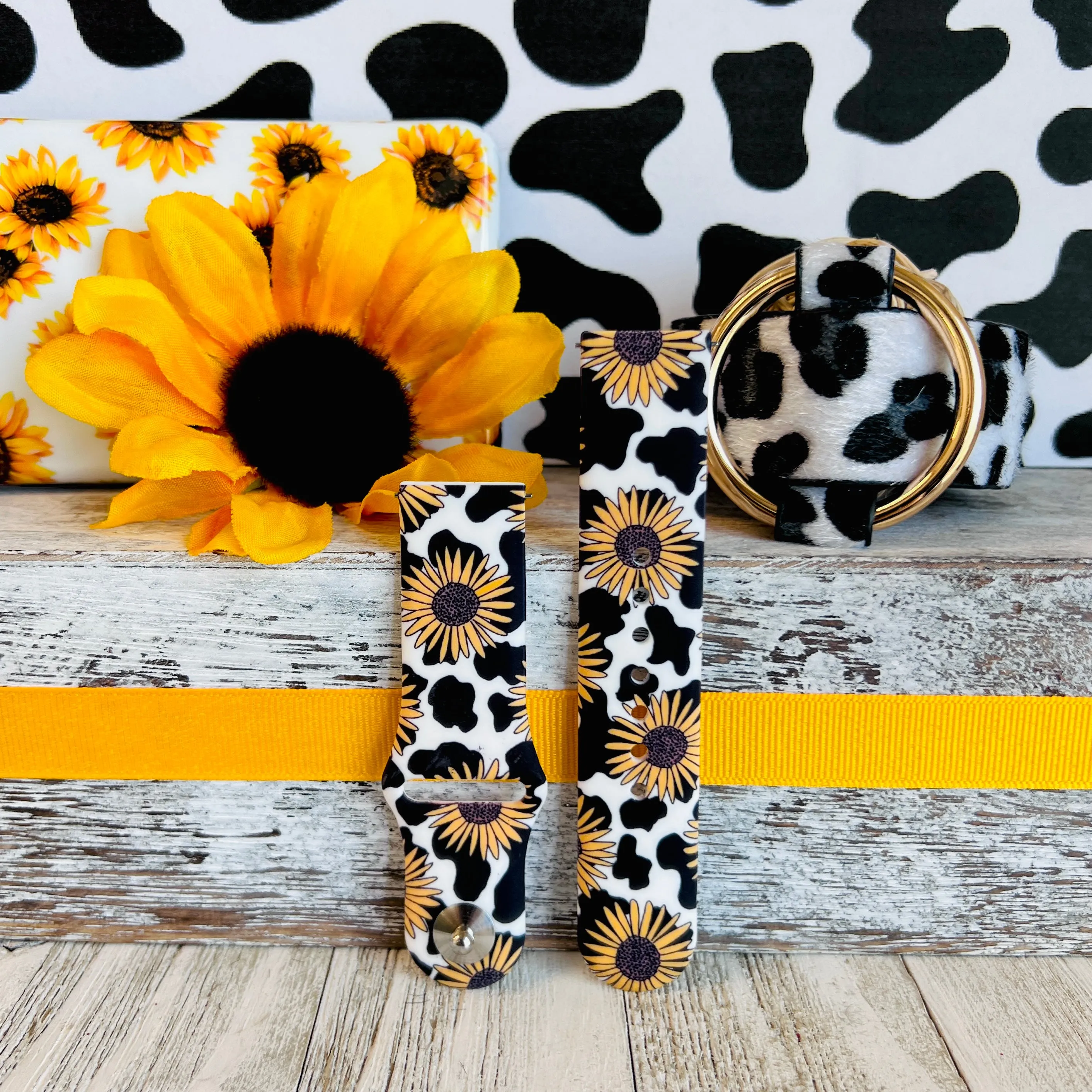 Sunflower Cow Print Silicone Band For Samsung Watch