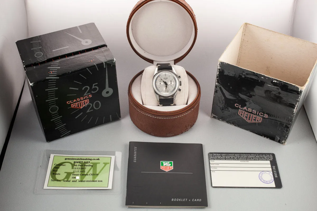 Tag Heuer 1964 Carrera Re-Edition CS3110 Silver Dial with Box, Blank Papers, and Service Papers