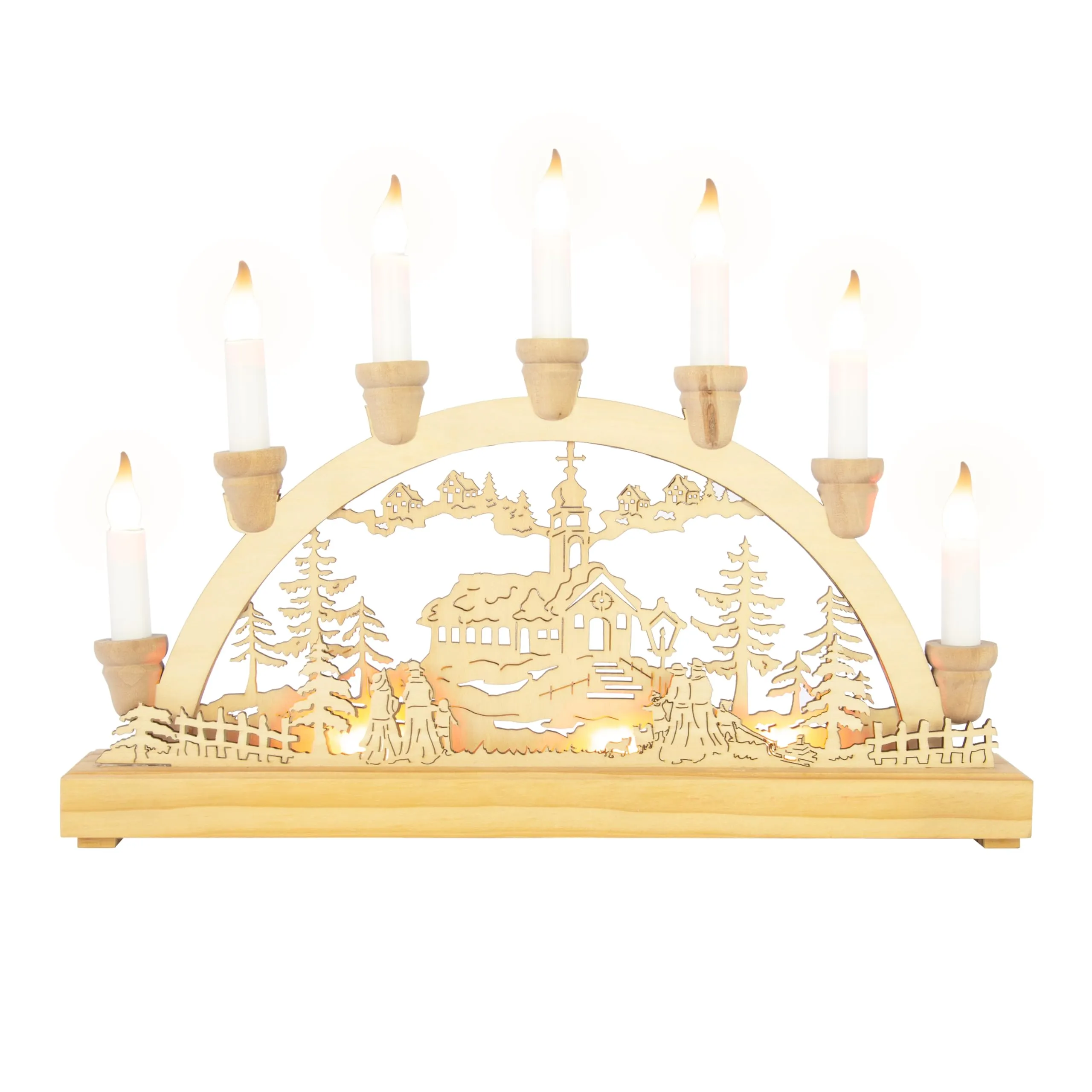 The Christmas Workshop 70780 Wooden Illuminated Candle Bridge / 7 Warm White Candles / Indoor Christmas Decoration / Battery Operated / 36cm x 27.5cm x 5.5cm