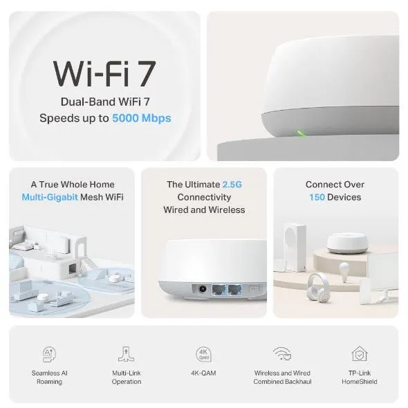 TP-Link Deco BE5000 Whole Home Mesh WiFi 7 System (2-pack)