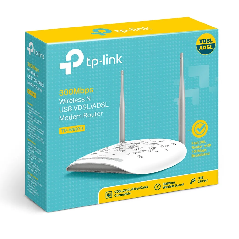 TP-LINK (TD-W9970) 300Mbps Wireless VDSL2/ADSL2  Modem Router, 4-Port, Dual WAN, USB