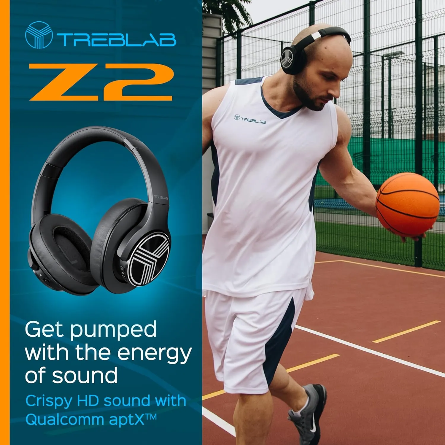 TREBLAB Z2 | Over Ear Workout Headphones with Microphone | Bluetooth 5.0, Active Noise Cancelling (ANC) | Up to 35H Battery Life | Wireless Headphones for Sport, Workout, Running, Gym