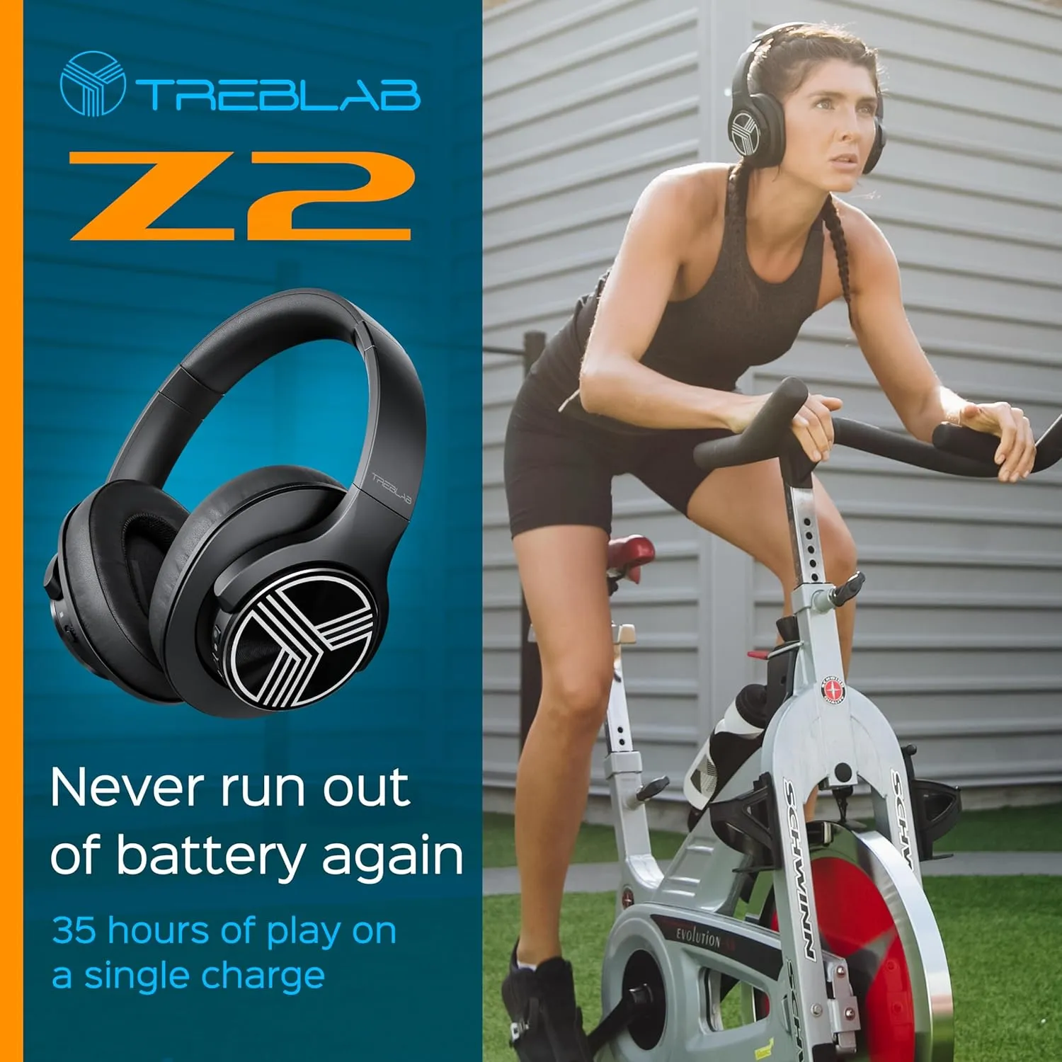 TREBLAB Z2 | Over Ear Workout Headphones with Microphone | Bluetooth 5.0, Active Noise Cancelling (ANC) | Up to 35H Battery Life | Wireless Headphones for Sport, Workout, Running, Gym