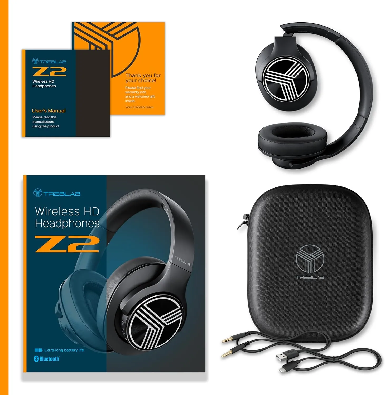 TREBLAB Z2 | Over Ear Workout Headphones with Microphone | Bluetooth 5.0, Active Noise Cancelling (ANC) | Up to 35H Battery Life | Wireless Headphones for Sport, Workout, Running, Gym