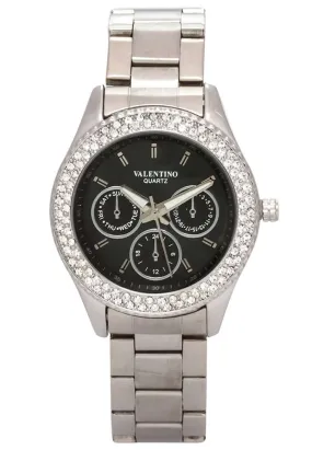 Valentino 20121789-BLACK DIAL Silver Stainless Watch for Women