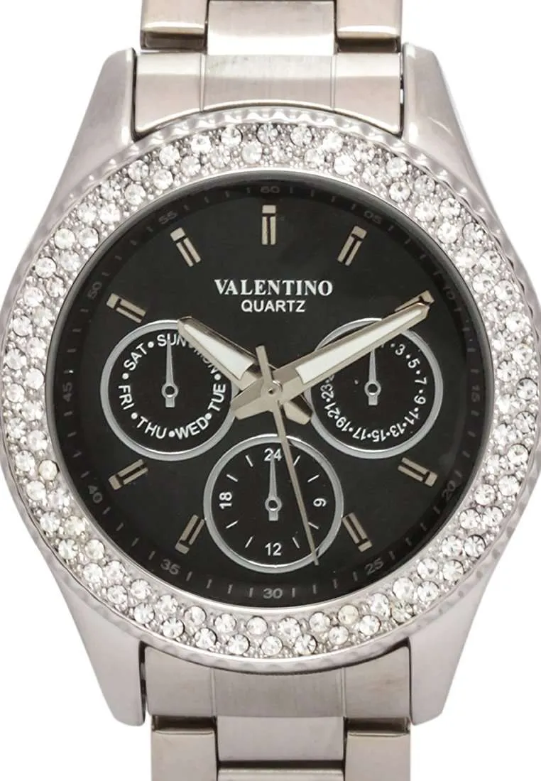 Valentino 20121789-BLACK DIAL Silver Stainless Watch for Women