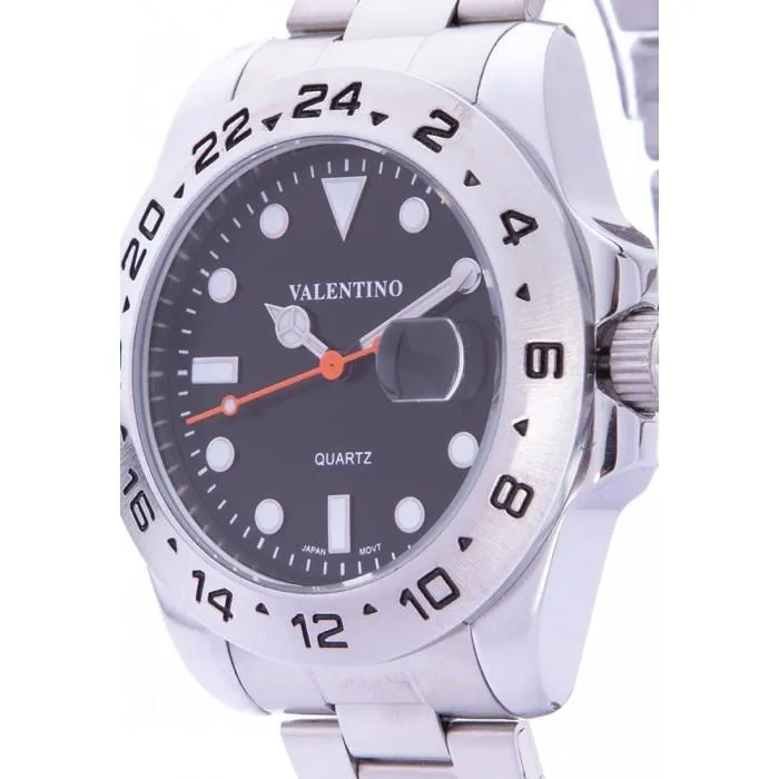 Valentino 20122020-BLACK DIAL SILVER STAINLESS STEEL STRAP Watch for Men