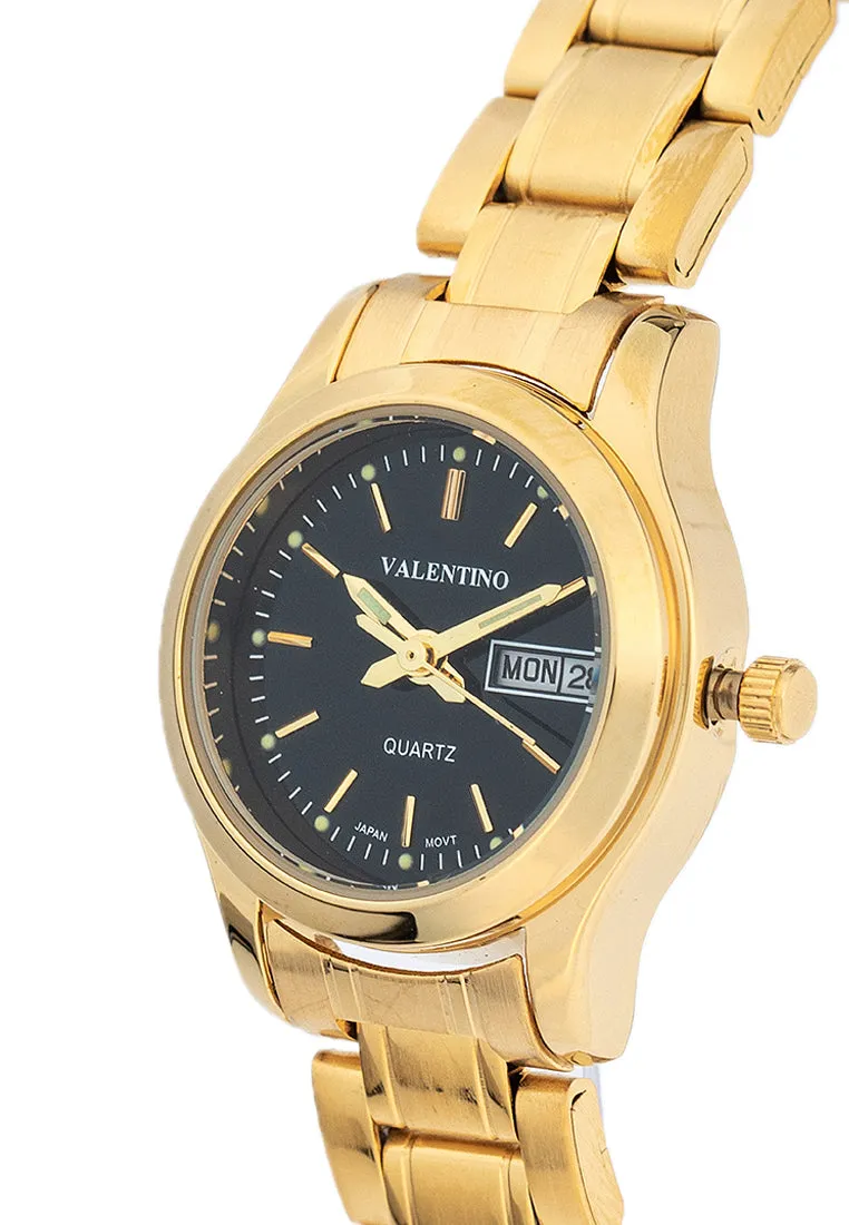 Valentino 20122423-GOLD - BLACK DIAL Stainless Steel Strap Analog Watch for Women