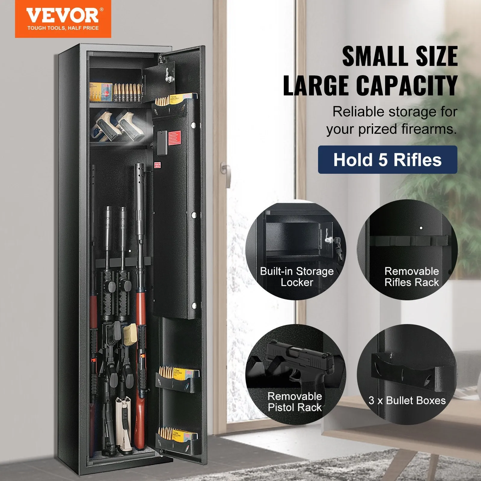 Vevor Gun Safe 5 Rifle Security Cabinet with Built-In Storage Locker and Digital Keypad Lock New