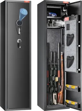 Vevor Gun Safe 6 Rifles Cabinet with Fingerprint Lock Digital Keypad Removable Shelf and Built-In Locker New