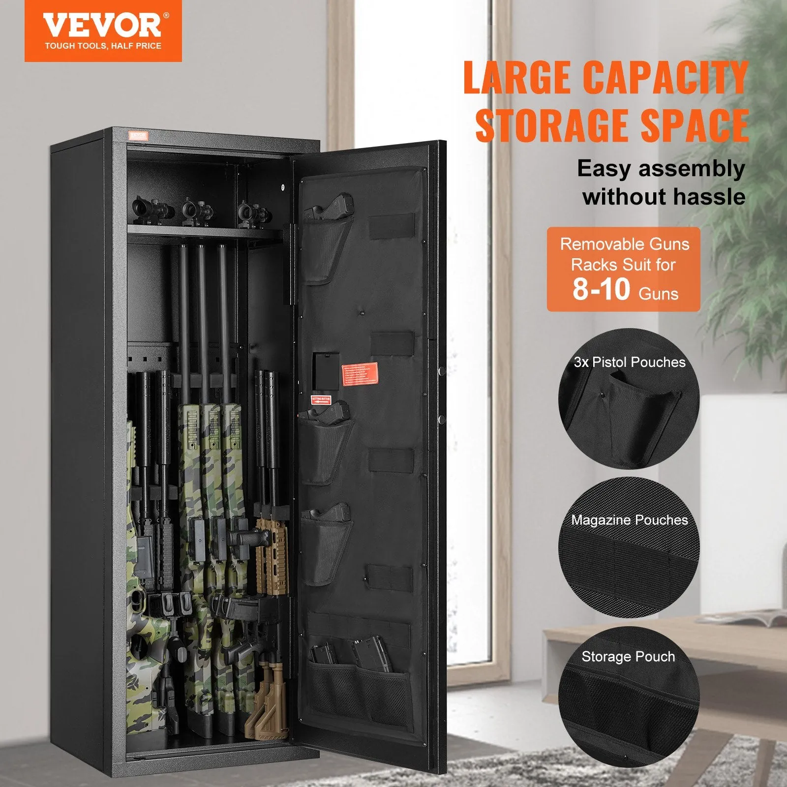 Vevor Gun Safe with Lock & Digital Keypad 8-10 Rifles Quick Access Storage Cabinet New