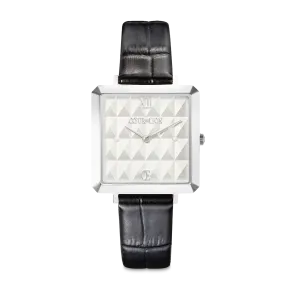 Watch Iconic Cube Spikes Silver Bracelet Leather Black