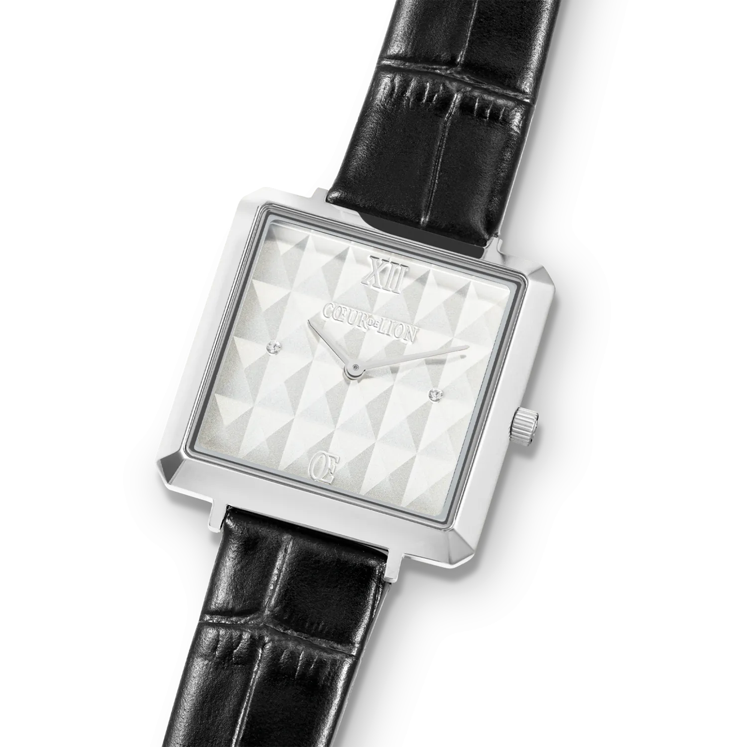 Watch Iconic Cube Spikes Silver Bracelet Leather Black