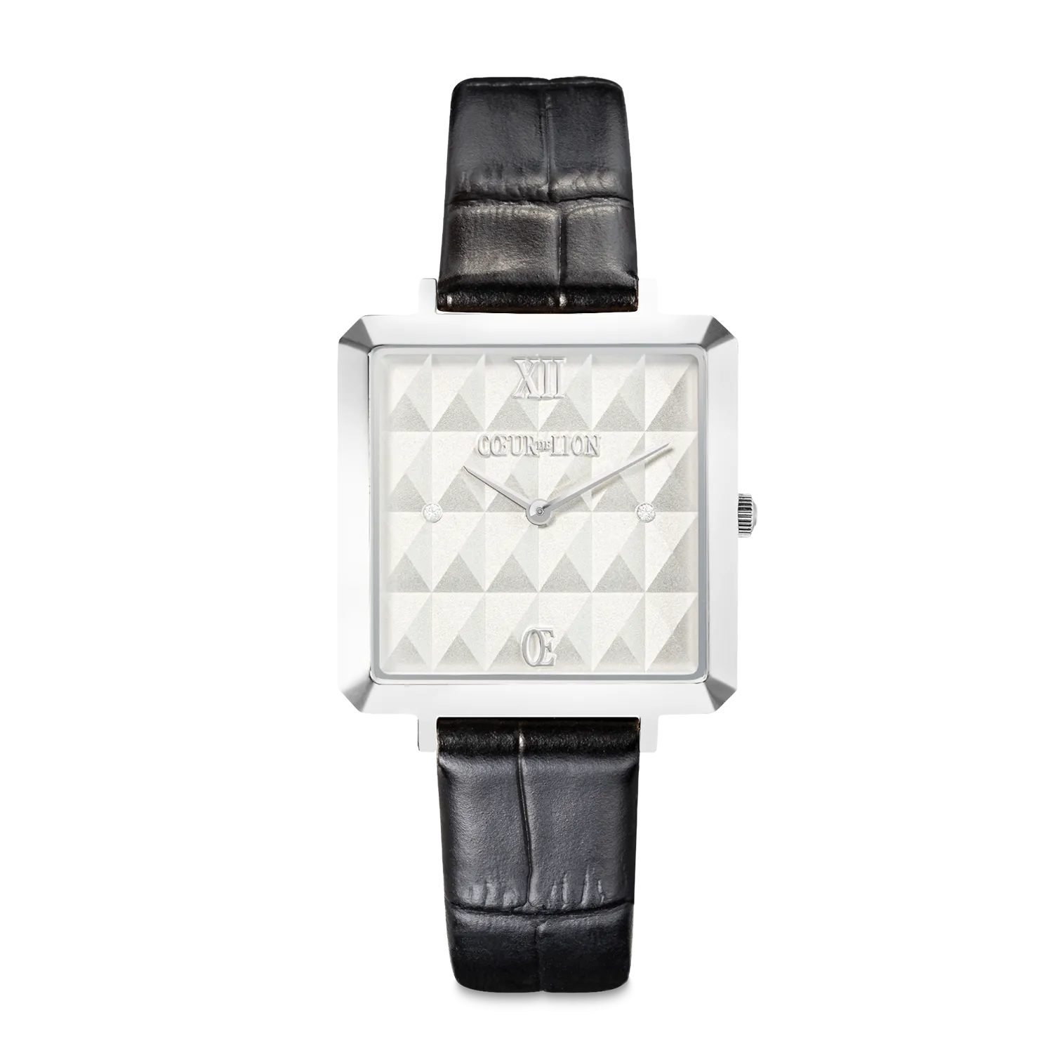 Watch Iconic Cube Spikes Silver Bracelet Leather Black