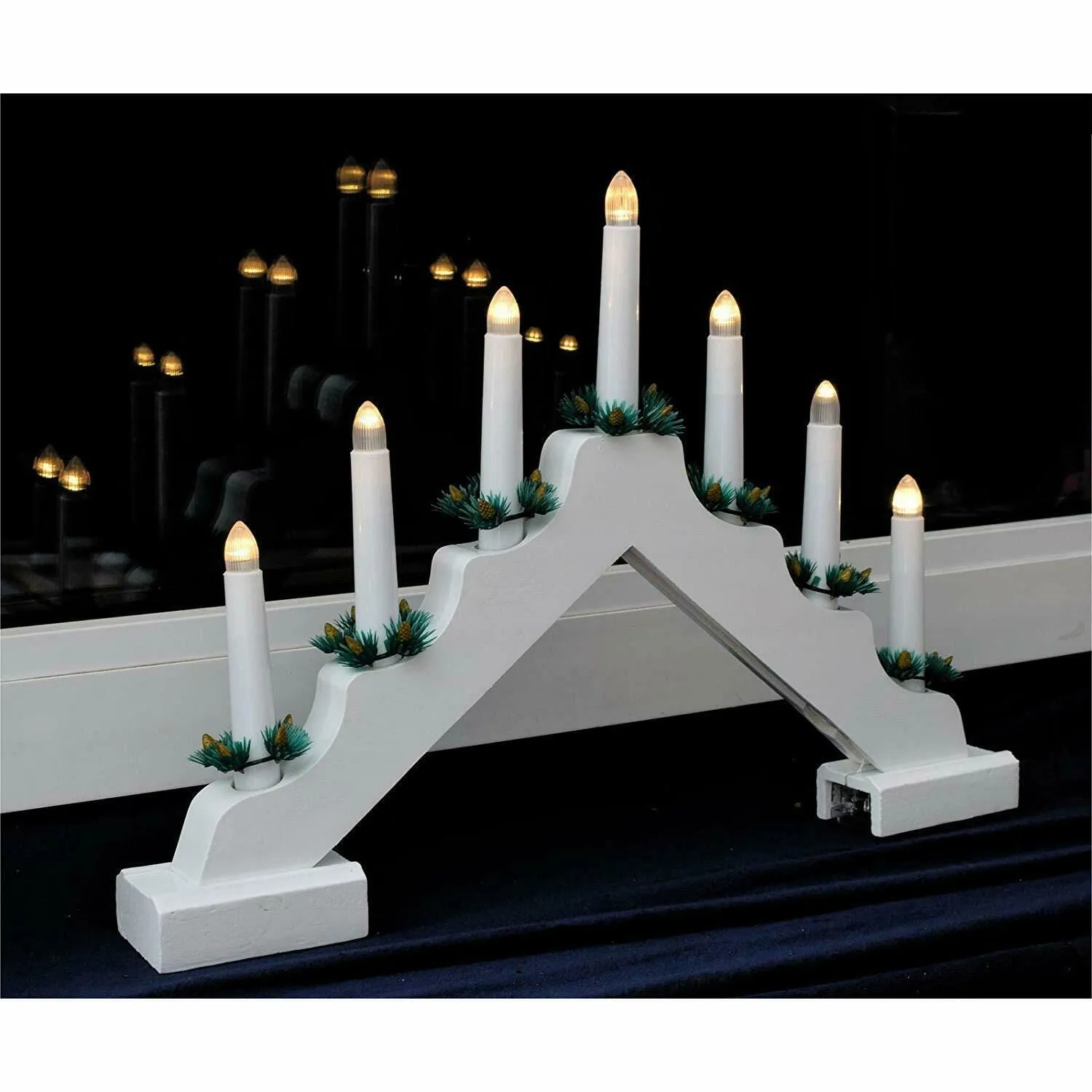 White Pre-Lit Wooden Candle Bridge With 7 Led Lights