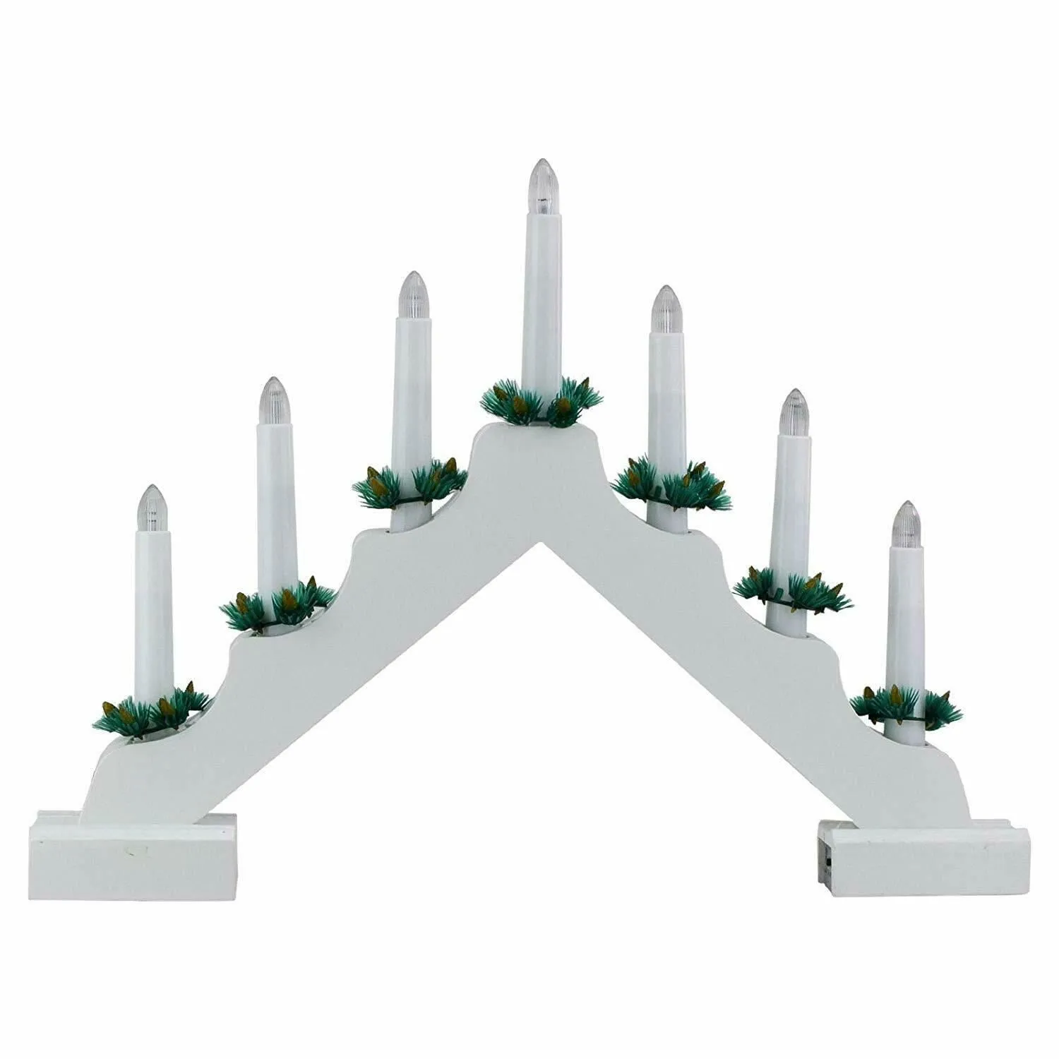 White Pre-Lit Wooden Candle Bridge With 7 Led Lights