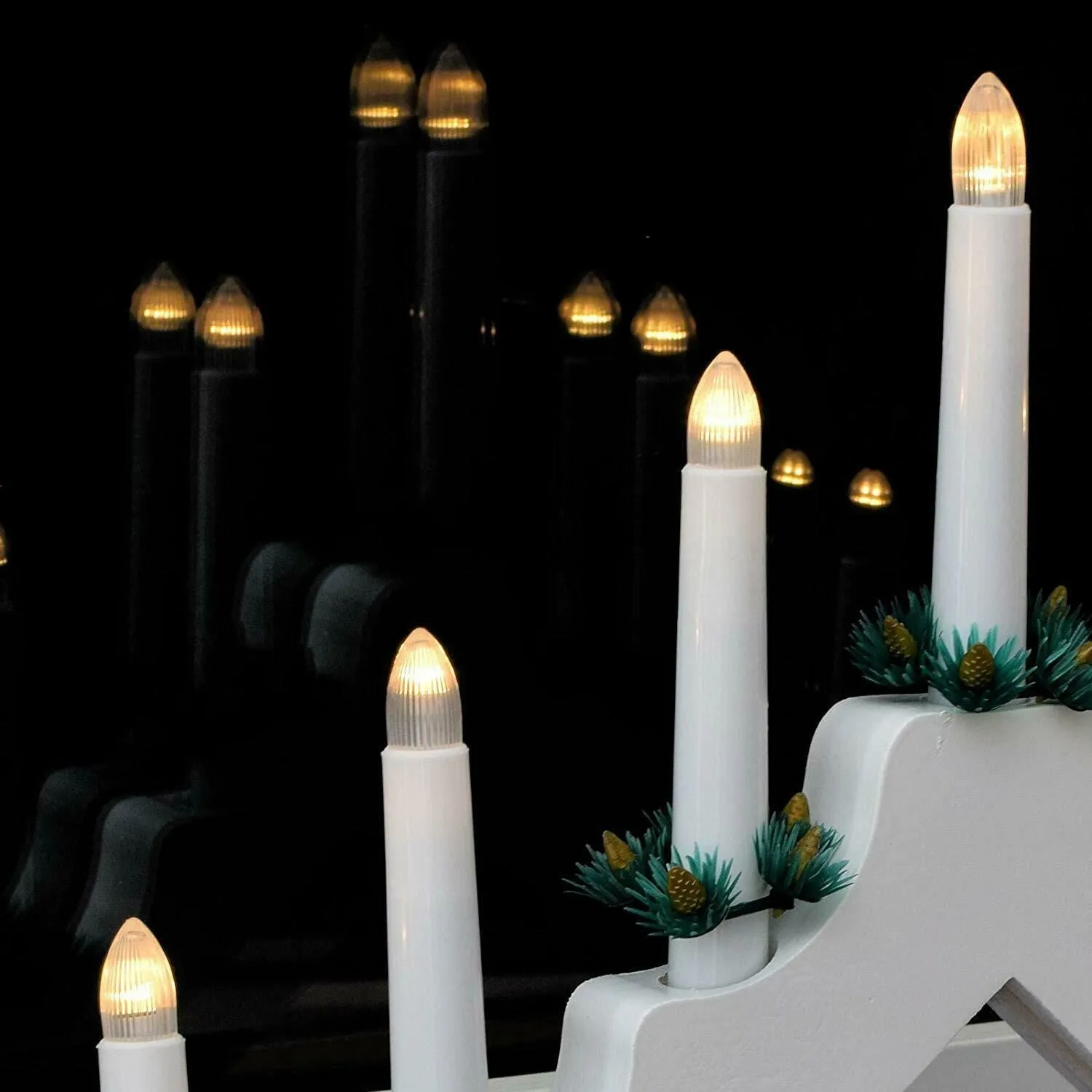 White Pre-Lit Wooden Candle Bridge With 7 Led Lights